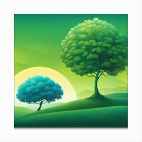 Two Trees On A Green Hill Canvas Print