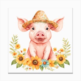 Floral Baby Pig Nursery Illustration (18) Canvas Print