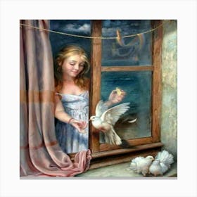 Girl With Pigeons Canvas Print