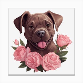 Dog With Roses 5 Canvas Print