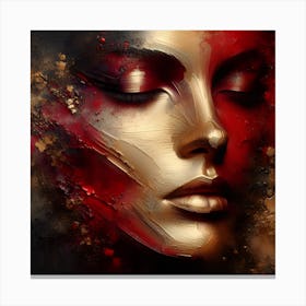 Portrait Of A Woman's Face - An Embossed Abstract Artwork In Blood Red and Golden Colors With Metal Effect. Canvas Print