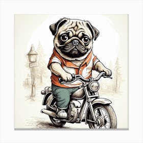 Pug Riding A Motorcycle Canvas Print