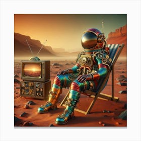 Astronaut In Tv Chair on mars Canvas Print