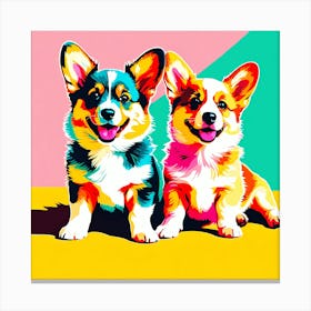 'Corgi Pups', This Contemporary art brings POP Art and Flat Vector Art Together, Colorful Art, Animal Art, Home Decor, Kids Room Decor, Puppy Bank - 79th Canvas Print