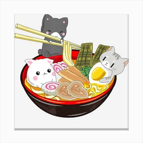 Limited Edition Kawaii Japanese Anime Cat Bowl Ramen Noodle Canvas Print