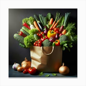 A Plethra of Produce: A cornucopia of colorful vegetables including bell peppers, carrots, onions, lettuce, tomatoes, and broccoli Canvas Print