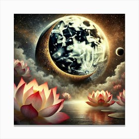 Moon And Lotus 2 Canvas Print