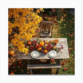 A Rustic Wooden Table Sun Dappled Bedecked By Autumns Bounty In A Traditional Country Garden Top (5) Canvas Print