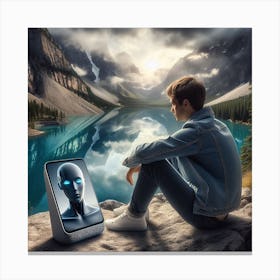 Man Looking At A Robot 2 Canvas Print