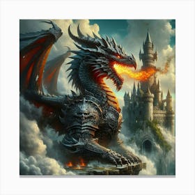 Dragon With Castle Canvas Print