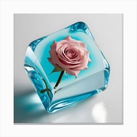 Rose On Blue Cube Canvas Print