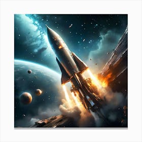 A futuristic space rocket in intergalactic space Canvas Print