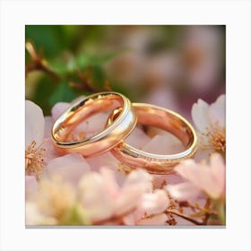 Wedding Rings On Pink Flowers Canvas Print