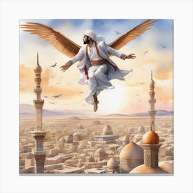 Arabic Can Fly Man Fly In Sky Watercolor Canvas Print