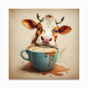 Cow Drinking Coffee Canvas Print