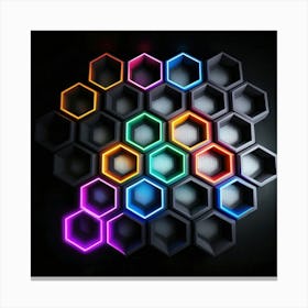 Hexagonal shapes with neon lights, futuristic, cyberpunk, background 3 Canvas Print