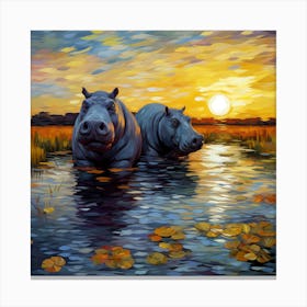 Sunset Hippo Canvas Print