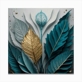 Blue And Gold Leaves 1 Canvas Print