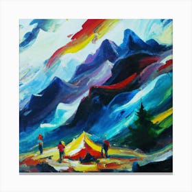 People camping in the middle of the mountains oil painting abstract painting art 14 Canvas Print