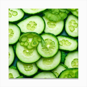 Cucumber Slices On A Blue Background Canvas Print