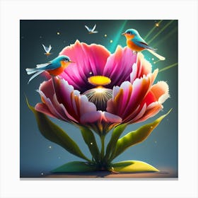 Two Birds On A Flower Canvas Print