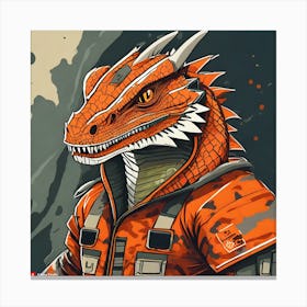 Comodo Dragon In Orange Military Camflauge Uniform Canvas Print