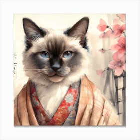 Serene Siamese Cat in Traditional Japanese Kimono Canvas Print