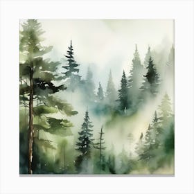 Appalachian Mountains of Misty Pines Watercolor Print of Evergreen Forest..372 Canvas Print