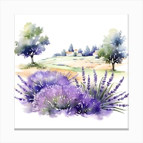 Lavender Field Watercolor Painting 1 Canvas Print