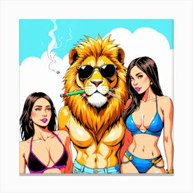 Lions And Ladies Canvas Print