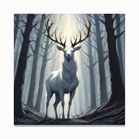 A White Stag In A Fog Forest In Minimalist Style Square Composition 50 Canvas Print