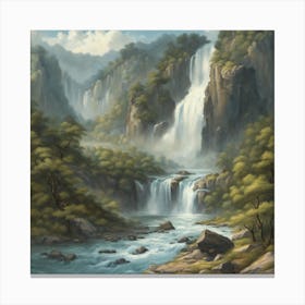 Waterfall In The Mountains Canvas Print