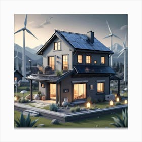 House With Wind Turbines 1 Canvas Print