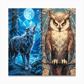 Owl And Wolf Canvas Print