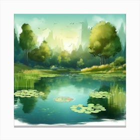 photo of pond in the forest Canvas Print