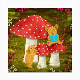 Little Mouse Reading A Book Square Canvas Print