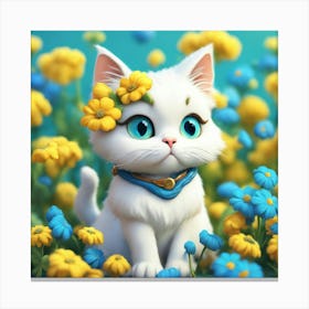 Kitty - Flowers - 3D Anime Canvas Print