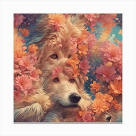 Dogs In Flowers Canvas Print