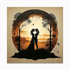 Silhouette of lovers 1 Canvas Print