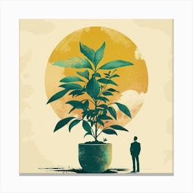 Man Looking At A Plant Canvas Print