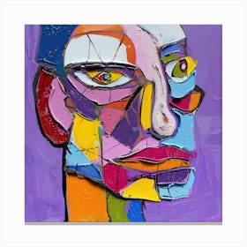 A man's head in the style of neoexpressionism, acrylic paint on a purple background, Canvas Print
