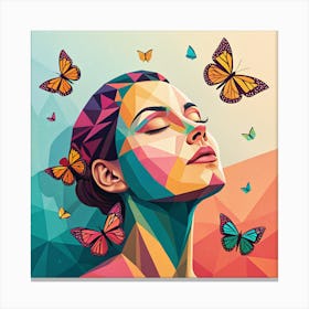 Vibrant Geometric Woman Portrait with Butterflies 1 Canvas Print