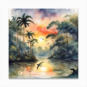 Watercolor Of A Tropical Sunset Canvas Print