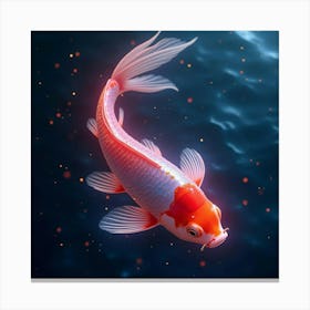 A Radiant Koi Fish With Scales Of Glowing, Neon Light Swimming Through A Dreamlike Pool Canvas Print