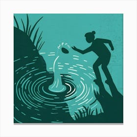 Man Throwing A Fish Into A Pond Canvas Print