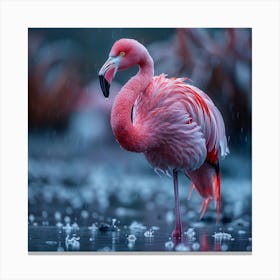 Pink Flamingo In The Rain Canvas Print