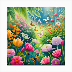 Colorful Butterflies In The Garden Canvas Print