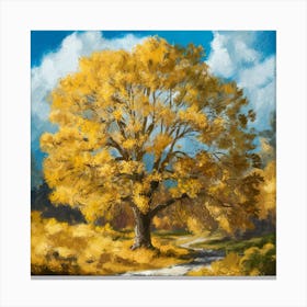 Golden Canopy Autumn Tree Against Blue Sky (3) Canvas Print