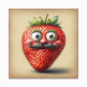 Strawberry With Mustache 8 Canvas Print