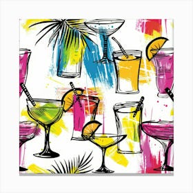 Seamless Pattern With Cocktail Glasses Canvas Print